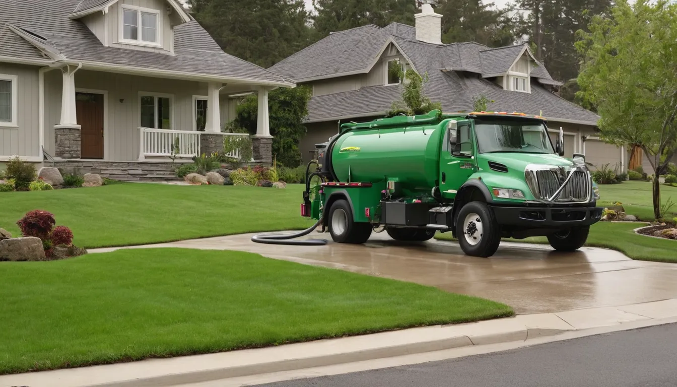 Independent septic pumping truck parked beside a home in the Wixom area while a provider checks the tank access lid